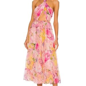 Midi Dress in pink and peach